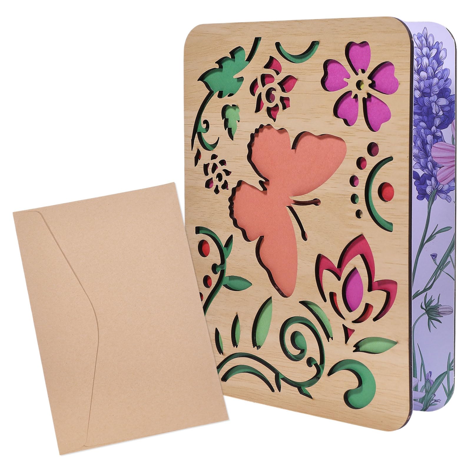 ORIGACH Large Wooden Happy Birthday Greeting Card with Envelope, Butterfly Flower Pattern Wooden Card for Sending Birthday Anniversary Wishes โ image 1