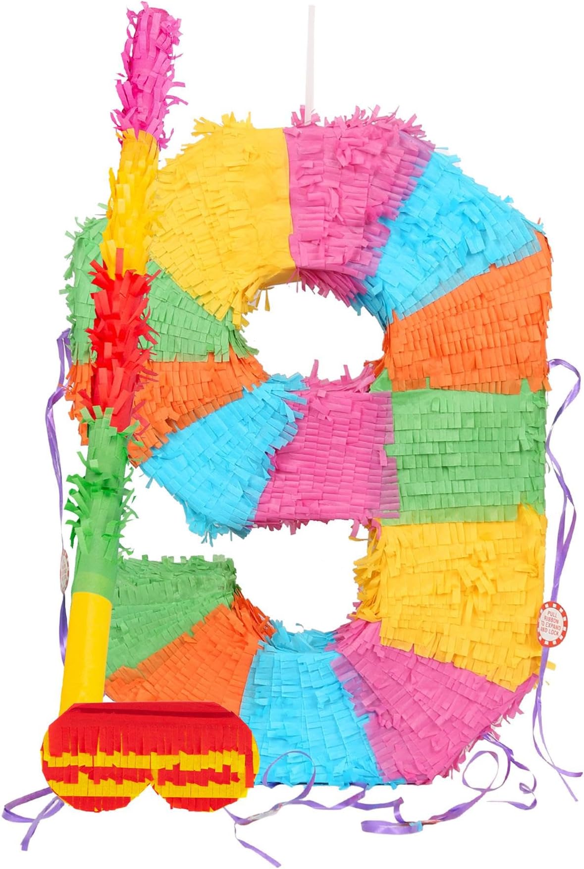 Fax Potato Number 9 Piñata, Blindfold & Stick Set - Multicoloured Fillable Birthday Party Decoration, Sweet Holder Game, Kids & Adults Celebration Supplies, Wedding, Anniversary, Carnival