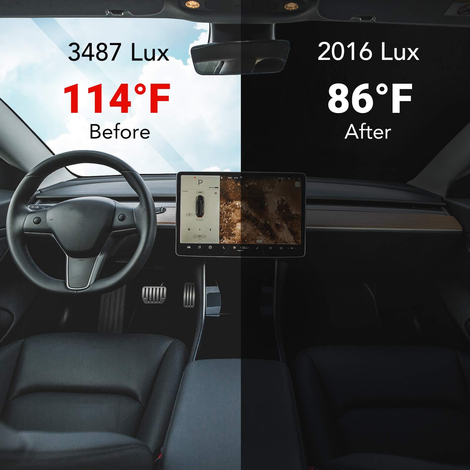 Pare Soleil Voiture Pare Brise Avant pour Tesla Model y/3, Pliable Pare-Soleil de Voiture pour Tesla Model Y/3, Anti UV et la Chaleur avec Sac De Rangement