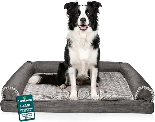 Miniatura 39 de Furhaven Pet – Sofá de felpa ortopédica para perro, cama con forma de L, tumbona ergonómica con contorno de cuna, cama para perros y gatos, varios