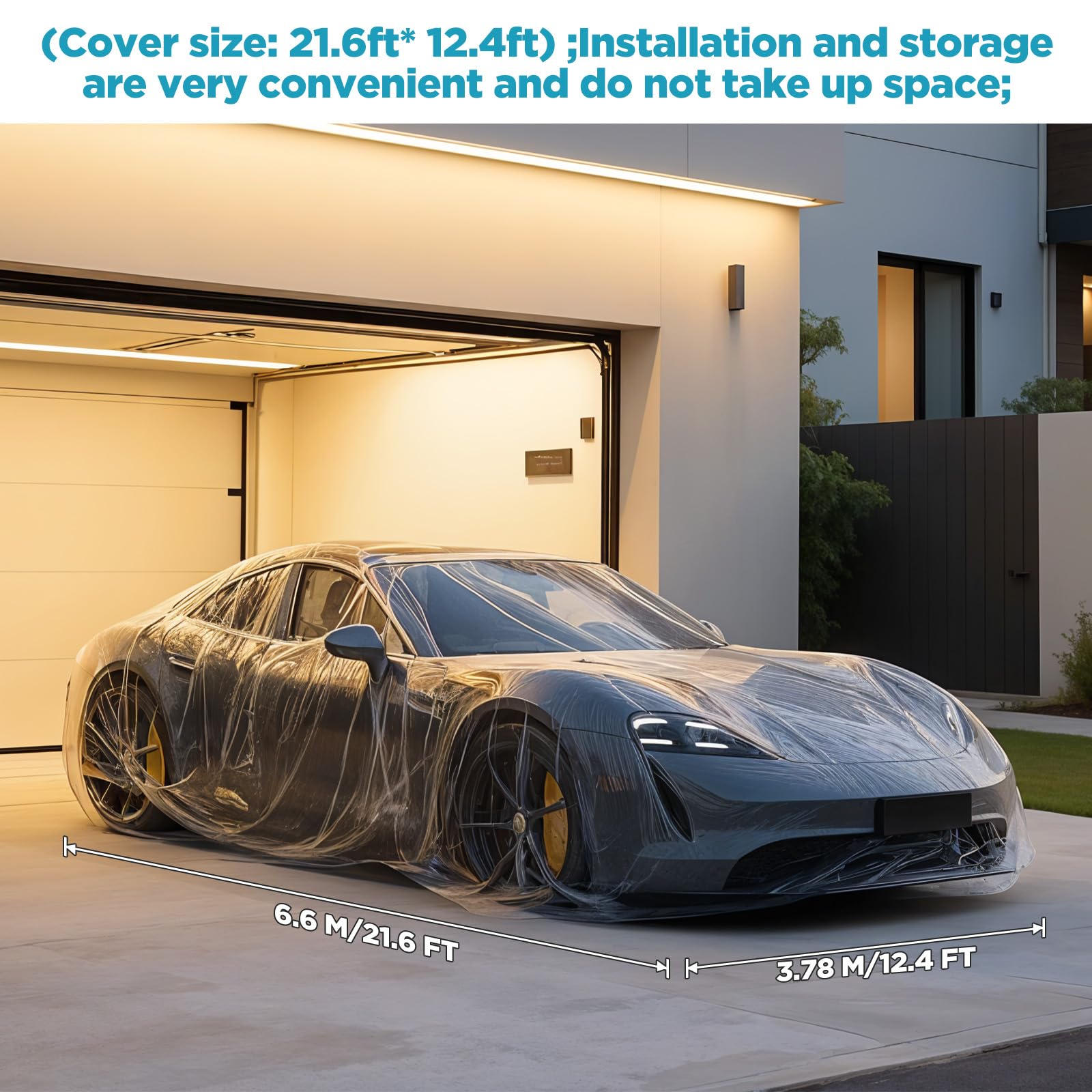 Molain 4 Pack Disposable Car Cover Clear Plastic Car Cover Waterproof Universal Rain Dust Garage Covers with Elastic — view 2