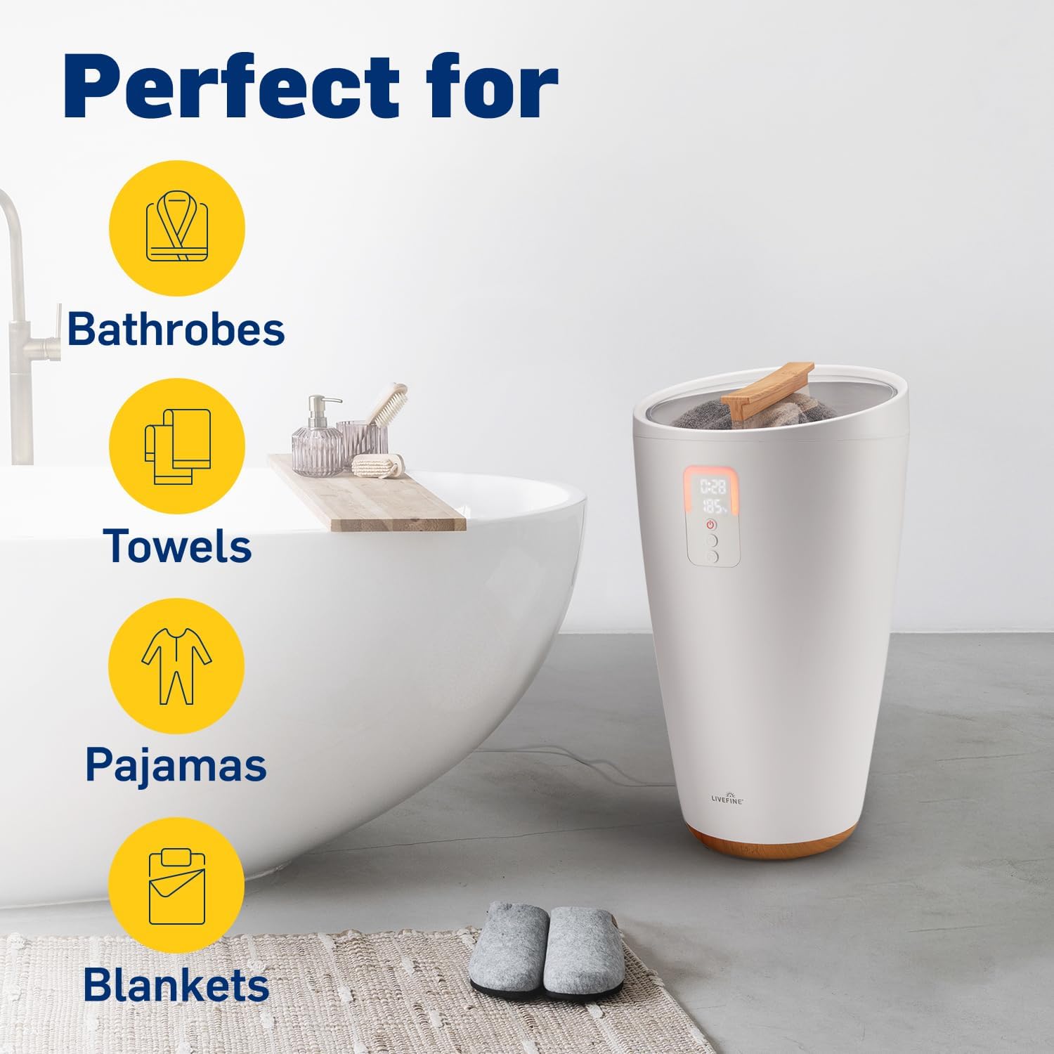 Live Fine Towel Warmer | Bucket Style Luxury Heater with LED Display, Adjustable Timer, Delay Feature, Auto Shut-Off | Fits 40” x 70” Oversized Towel