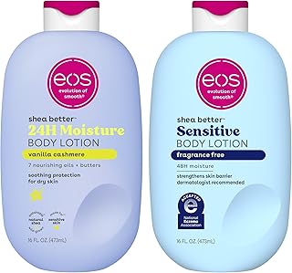 Bundle of eos Shea Better Body Lotion- Vanilla Cashmere + Fragrance Free, 24-Hour Hydration Skin Care, 16 fl oz