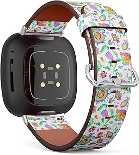 CJBROES Replacement Leather Watch Band, Compatible with Fitbit Versa 3 and Fitbit Sense of Wristband Bracelet Accessory - Paisley Watercolor Floral Tile