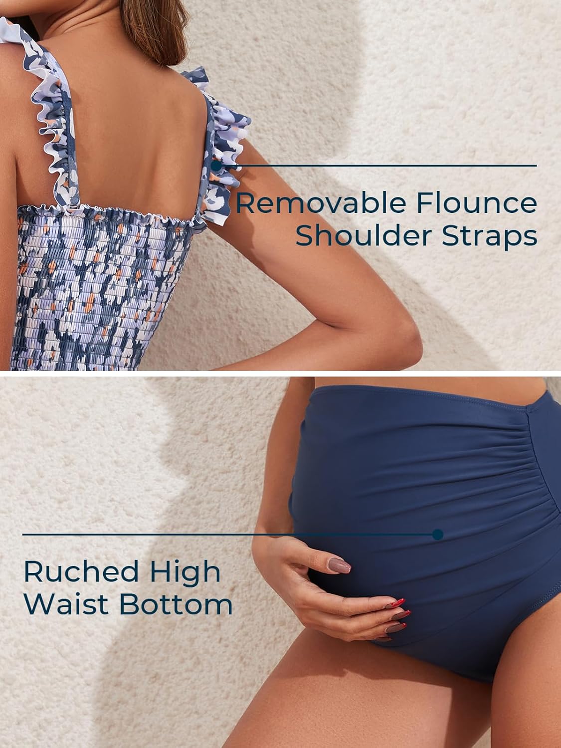 Summer Mae Maternity High Waist Bikini Swimsuit Two Piece Ruffled Hem Cute Bathing Suit Floral Pregnancy Swimwear - Image 7