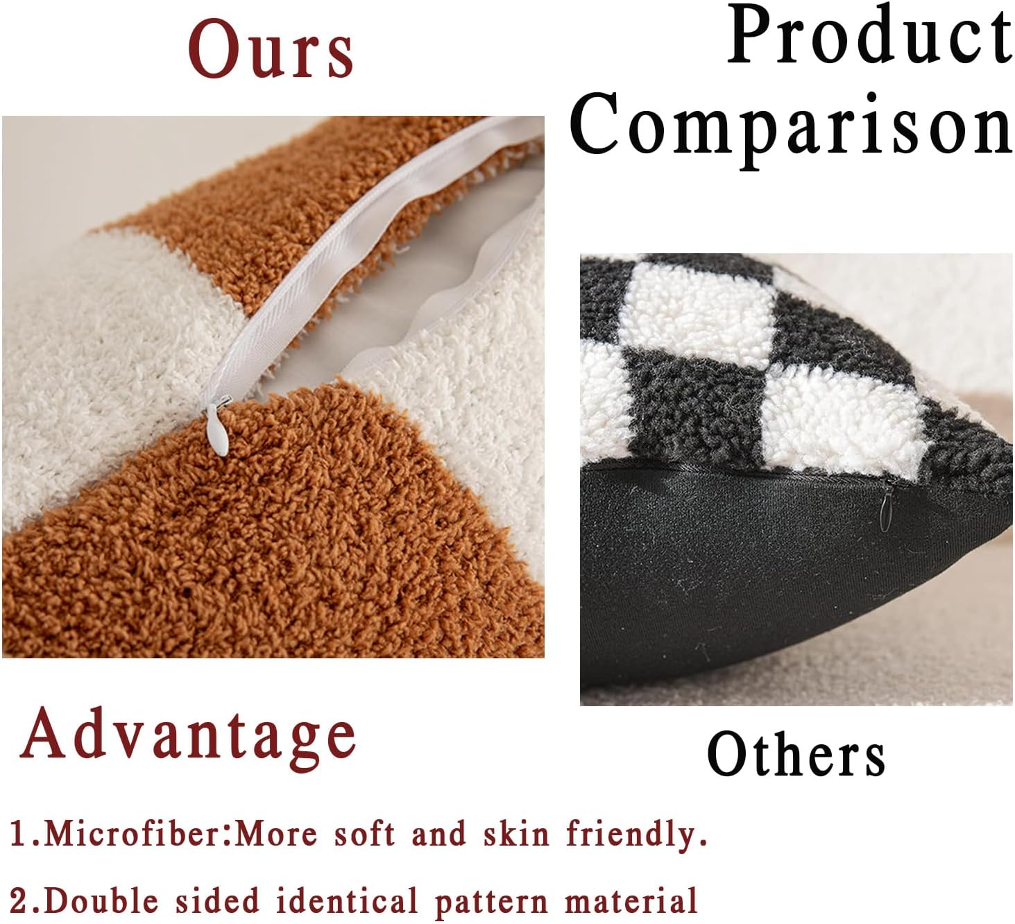 NIDITW Set of 2 Brown Checkered Throw Pillow Covers 18x18 Inches Ultra Soft Microfiber Chessboard Square Cushion Case Home Decor for Sofa Couch Bed (Brown)