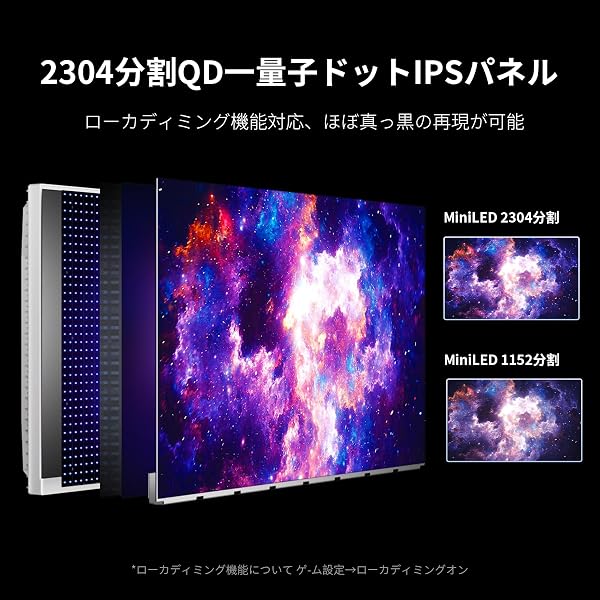 INNOCN 27M2V 27インチ ゲーミングモニター 4K ミニLED モニター 160Hz/144Hz, 1ms応答速度 HDR1000 QD 量子ドット(無輝点保証対応), HDMI2.1/DP1.4/USB Type-C 90W/USB 3.0/USBA(USBハブ対応), スピーカー内蔵,高さ/左右/回転調整, 銀(2304分割)AMD FreeSync™ Premium - 2