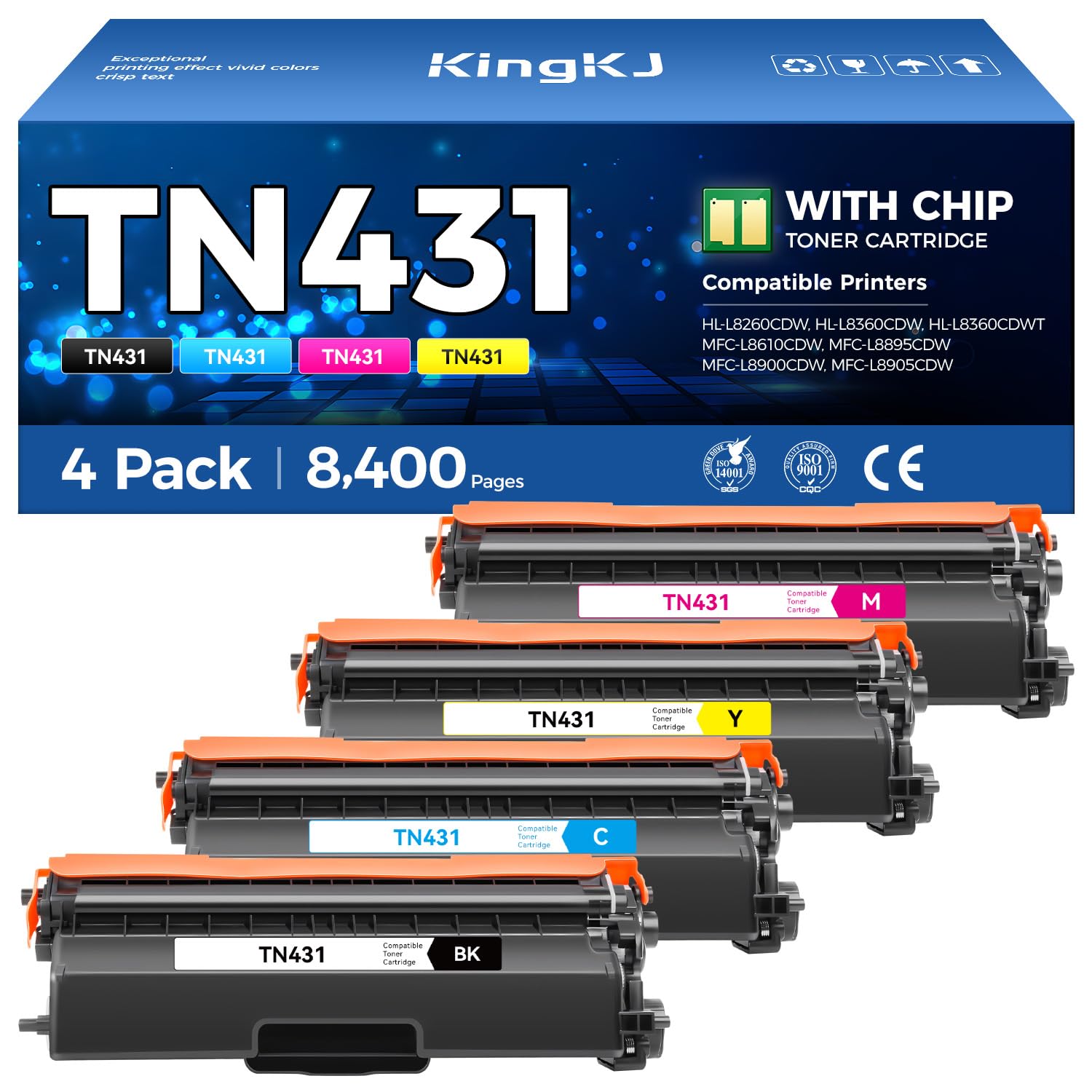 TN431 Toner Cartridge 4-Pack Replacement Compatible for Brother TN-431 TN433 TN436 MFC-L8900CDW MFC-L8690CDW HL-L8360CDW HL-L8260CDW MFC-L8610CDW MFC-L8905CDW MFC-L9570CDW HL-L8360CDWT Printer Set Ink