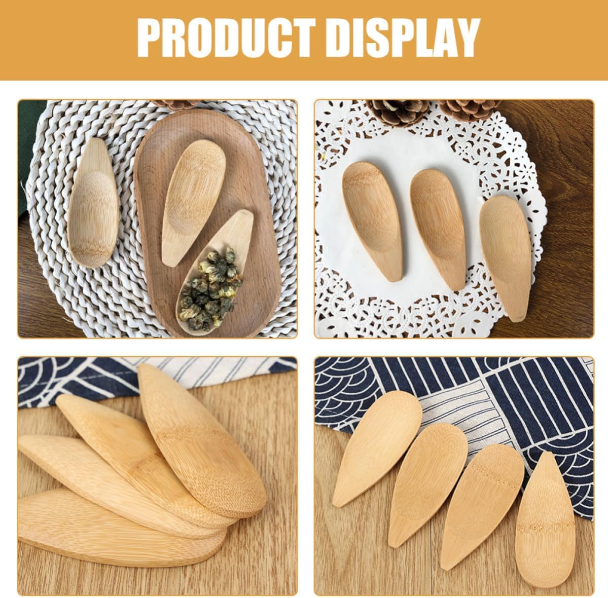 12 Pack Bamboo Mini Dessert Spoons for Jars, Sugar, Honey