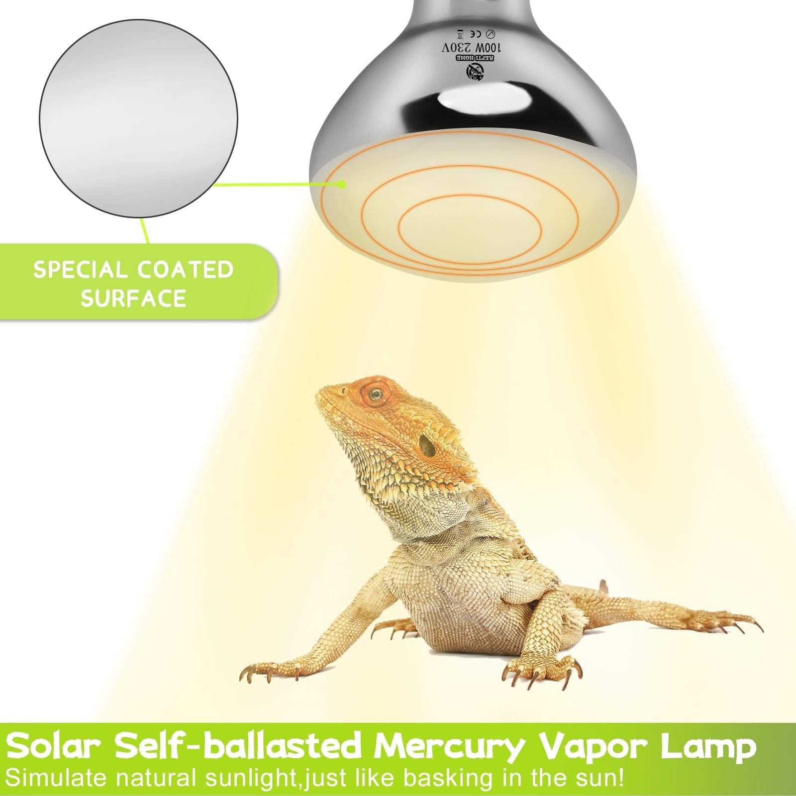 Reptile UVA UVB Light, 100W UVB Basking Heat Lamp for Reptile, Vivarium Heat Lamp Bulb for Tortoise,Turtle,Puppy,Frog,Chick,Lizard