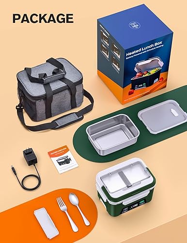 Miniatura 6 de EAST OAK Fiambrera eléctrica inalámbrica para adultos, lonchera calentada a pilas con calefacción automática, calentador de alimentos portátil de