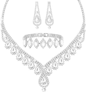 Jewelry Set for Women Wedding jewelry Sets for Brides Elegant Rhinestone Necklace Bracelet and Earring Set for Women Prom Formal bridesmaid Wedding