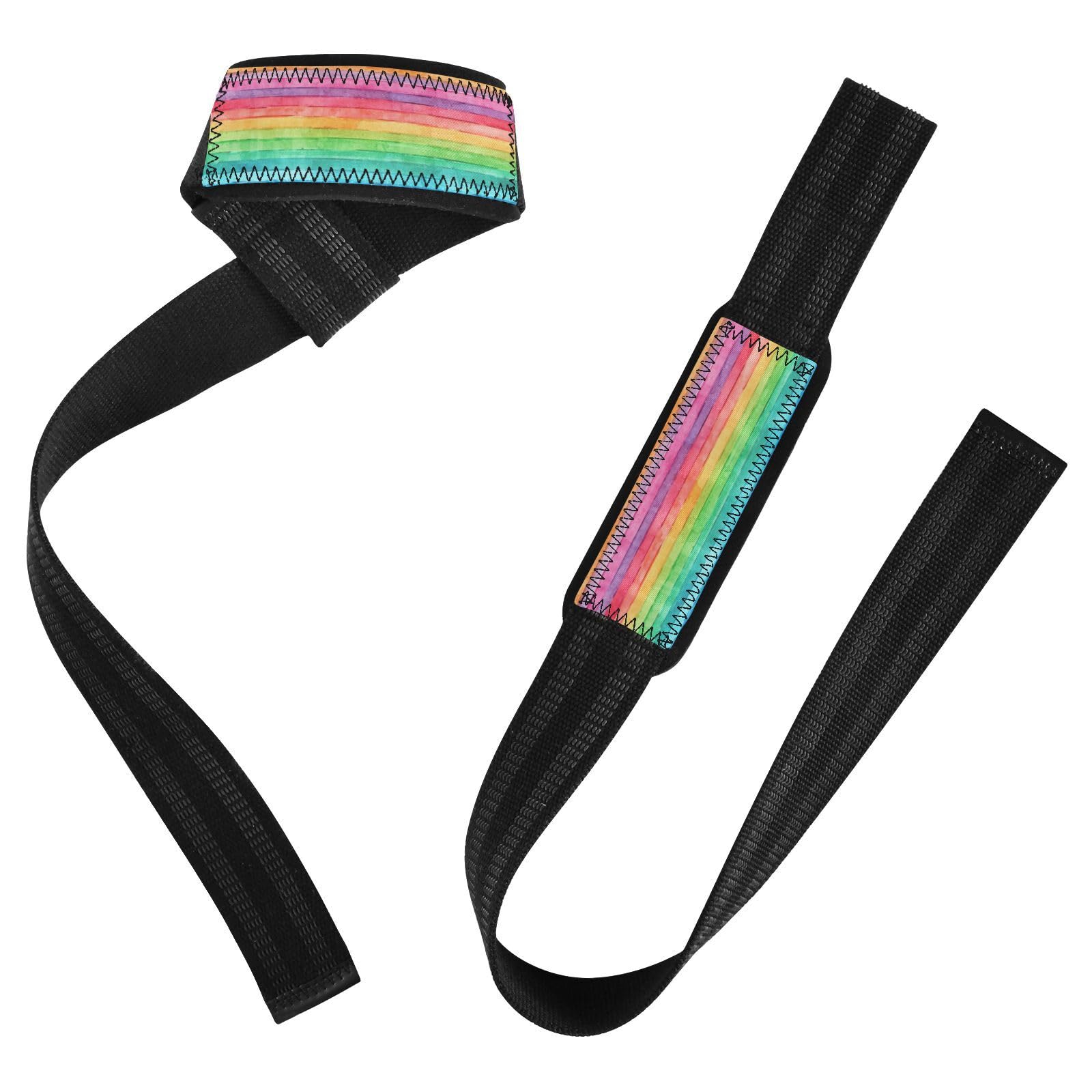 Nander Beautiful Rainbow Stripes Wrist Straps for Weightlifting,Lifting Straps with Neoprene Cushioned Wrist Padded and Anti-Skid Silicone for Strength Training,Bodybuilding,Deadlifting