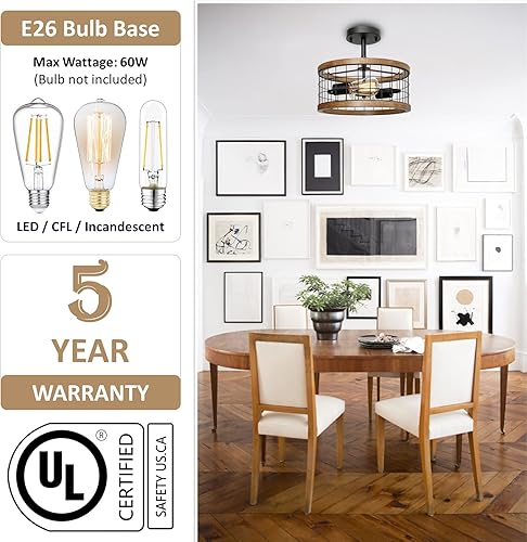 Miniatura 10 de Candelabro de madera de granja de 6 luces para comedor lámparas rústicas de vestíbulo luces colgantes de tambor industrial para entrada de isla de