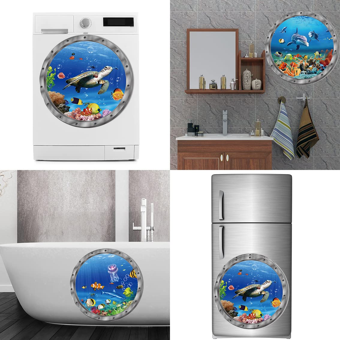 Ocean Animals World Under Sea Decor w zestawie żółwie morskie delfiny ryby 3 szt. usuwalne naklejki winylowe 3D do łazienki, dekoracji ścian, naklejek ściennych, sypialni, mebli
