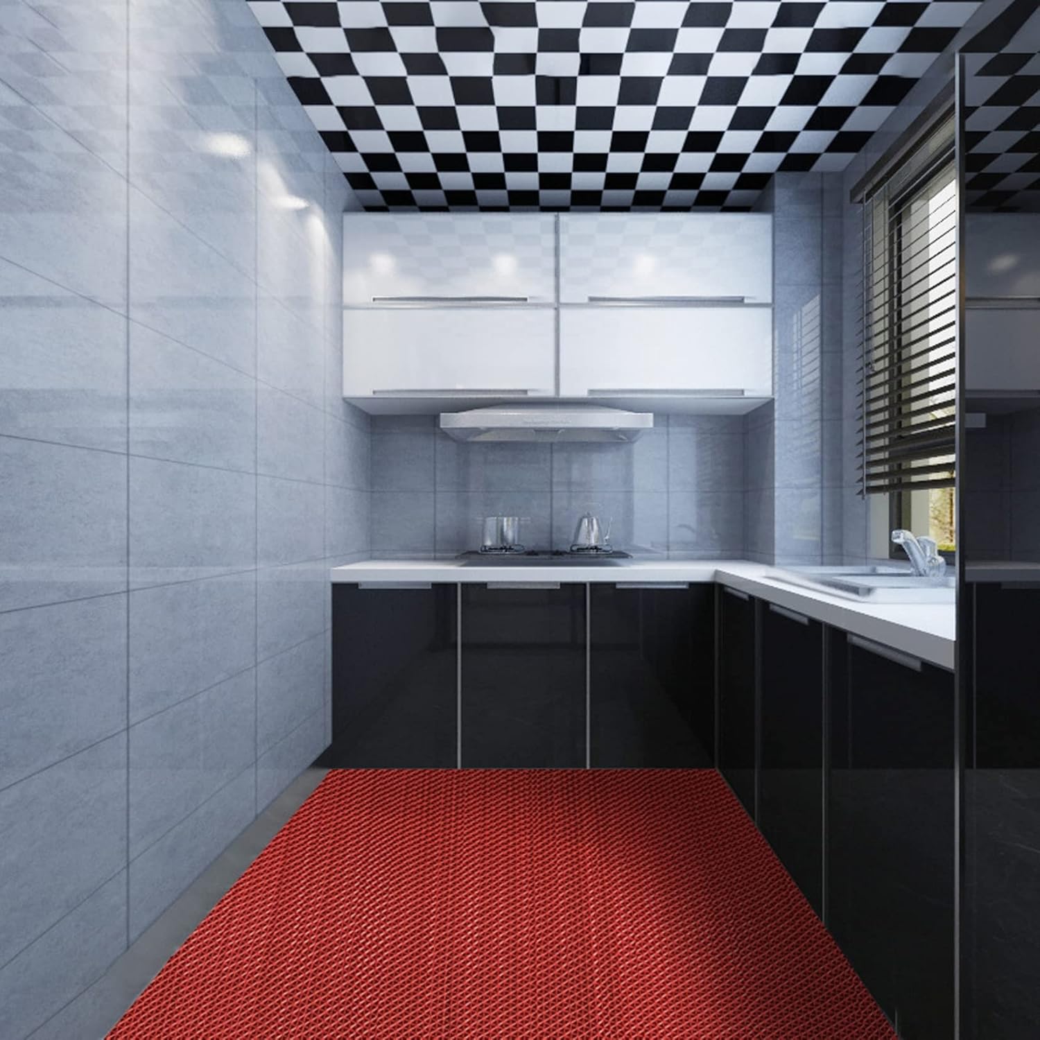 Heavy Duty Non-Slip PVC Floor Mats for Swimming Pool, Bathroom, Garage, Restaurant, SPA - Anti-Slip Commercial Flooring Mat, Water Drain, Indoor/Outdoor, Red 0.9×3M