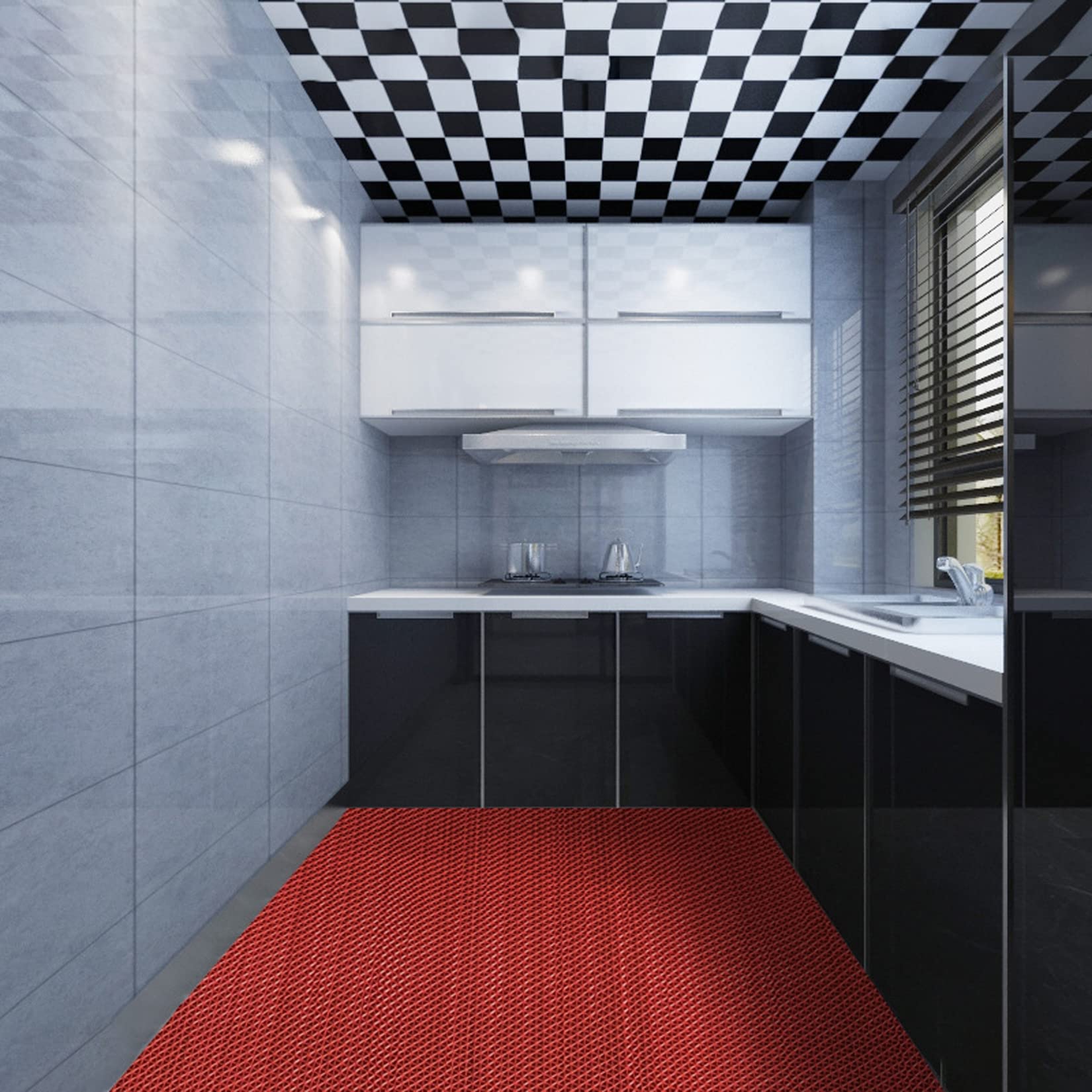 Tapis de sol antidérapant en PVC pour piscine, salle de bain, garage, sauna, spa, intérieur et extérieur, zone humide, tapis de sol commercial, rouge, 0,9 x 3 m