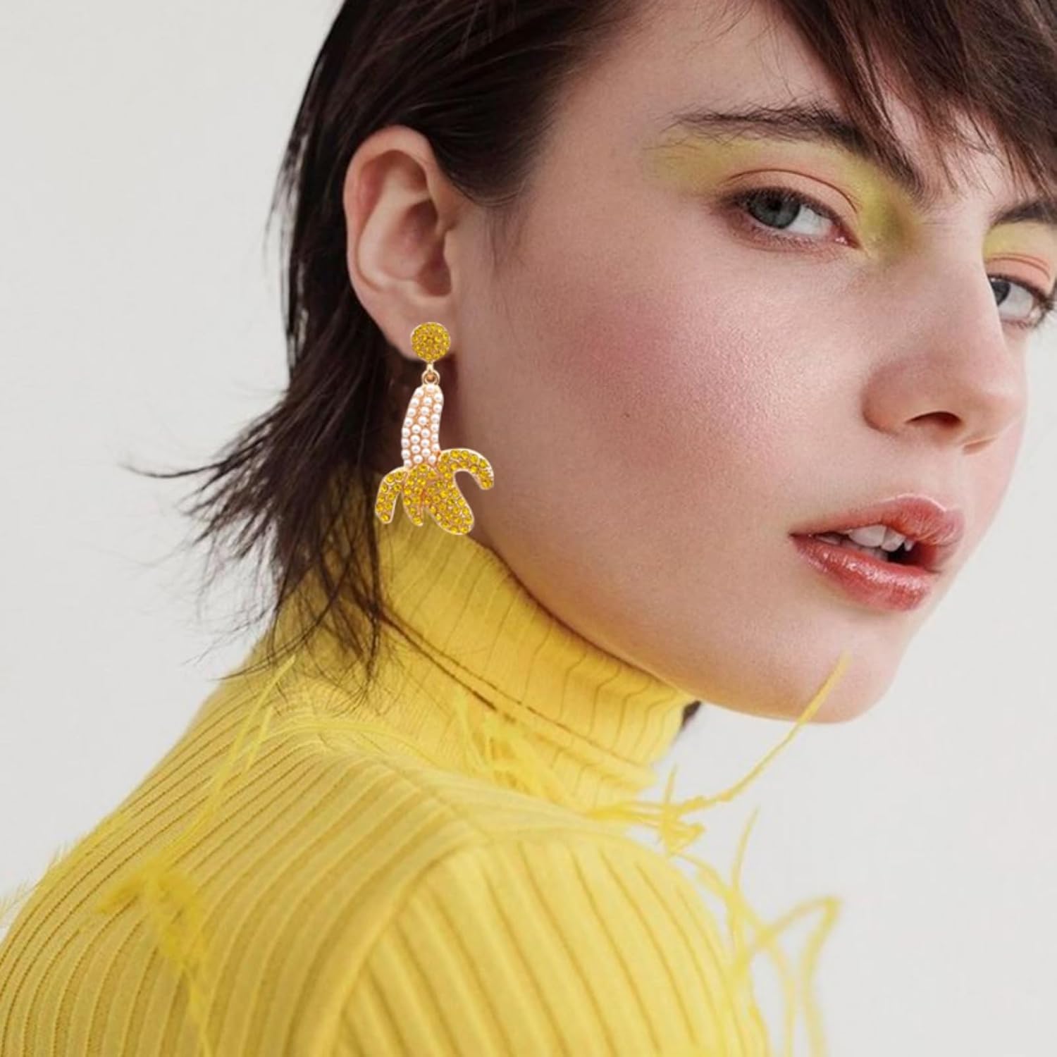 Banana Earrings for Women Summer Tropical Fruits Gold Plated Rhinestone Funny Yellow Bananas Earrings - Image 2