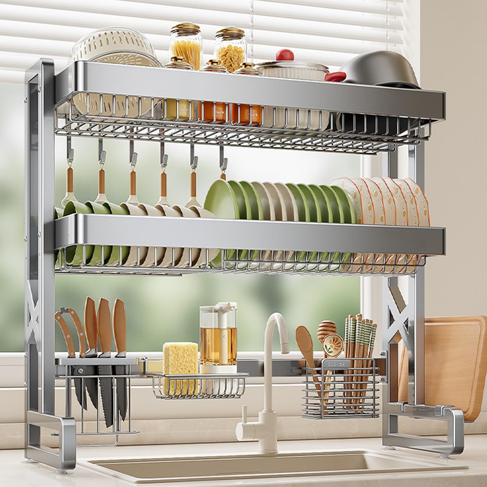 Escurreplatos sobre el Fregadero de Acero Inoxidable 304, Estante Organizador para Fregadero de Cocina, Adecuado para Platos, Vasos, Cuencos y Cubiertos(Single Layer,78cm/30.7in)