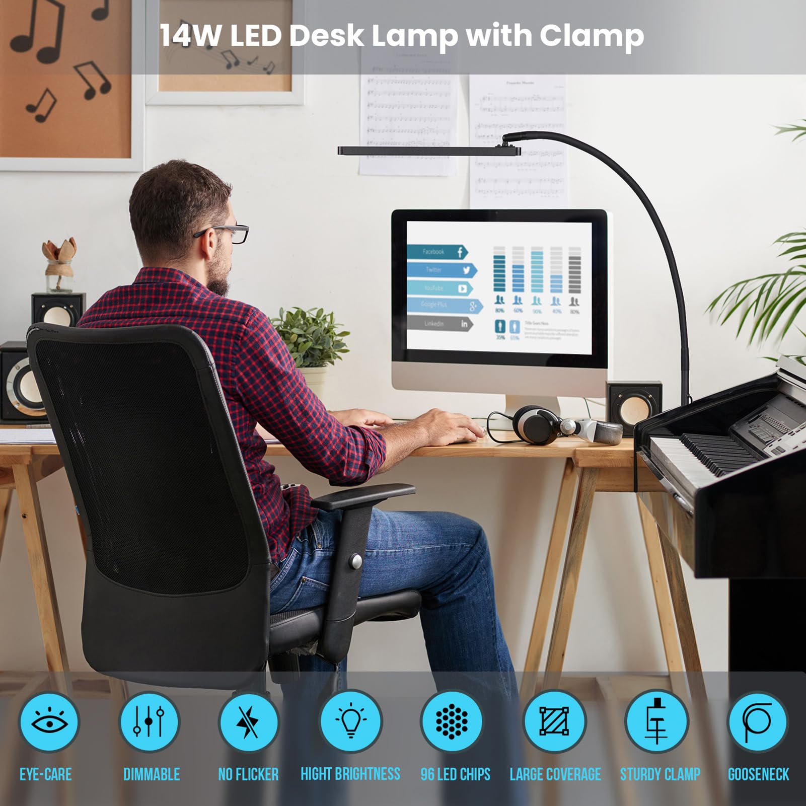 Image secondaire de Lampe de Bureau LED Flexible BIENSER avec Pince et 10 Niveaux de Luminosité