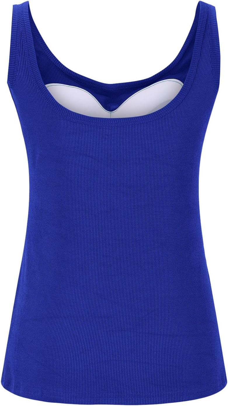 Womens Square Neck Tank Tops with Built in Bra Camisole Running Yoga Active Shirts Athletic Gym Summer Tops