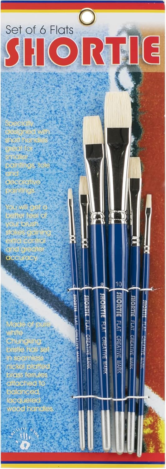 Creative Mark 6 Piece Flat Short Handle Paintbrush Set, Perfect for Oil and Alkyd Painting, Traveling & Workshops