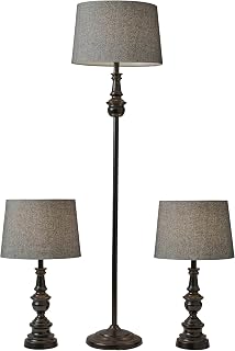 Adesso 3-Piece Lamp Set, Bronze & Dark Herringbone, Table and Floor