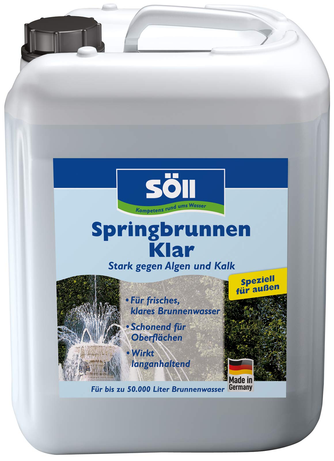 Söll 80823 SpringbrunnenKlar 5 l für 50.000 L - schonende Springbrunnenreinigung gegen Algen und Kalk für Brunnen Dekobrunnen Zierbrunnen
