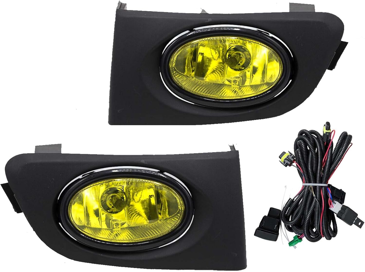 YLT AUTO Front Bumper Running Fog Light Replacement Kit with Switch Wiring for 2001 2002 2003 Honda Civic (Yellow Lens)