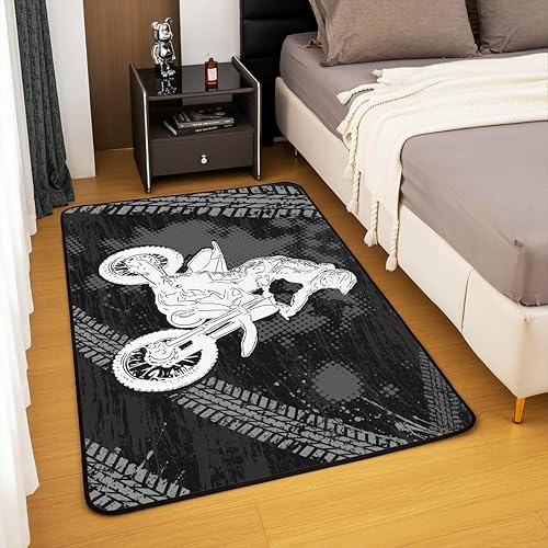 Miniatura 4 de Alfombra decorativa de coche de carreras de 5 x 6 pies 6 pulgadas, alfombra de motocross para interiores para sala de juegos, mesita de noche, sofá,