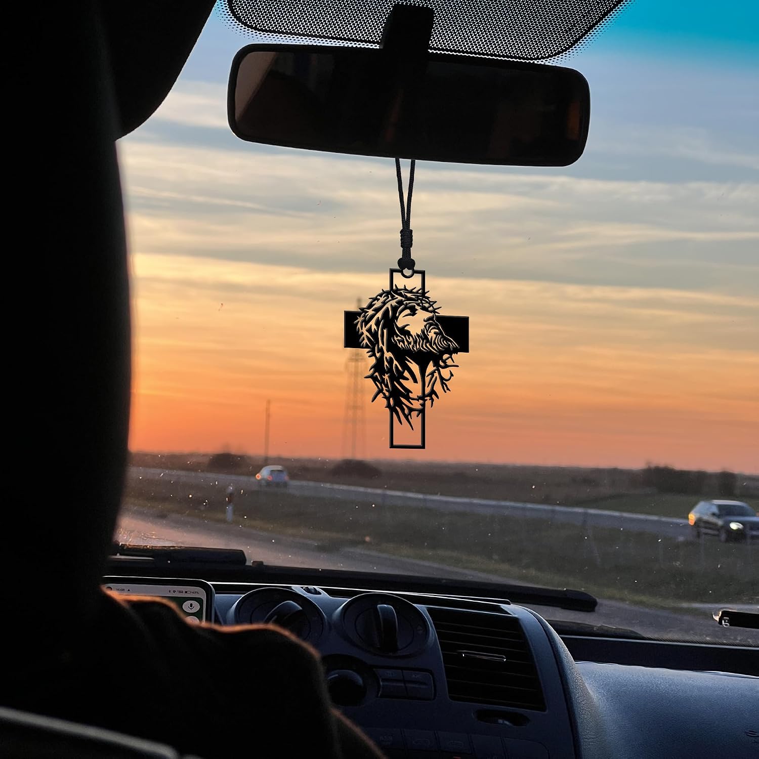 JEWLOVE Cross for Car Mirror Hanging, Jesus Metal Pendant for Vehicle thumbnail