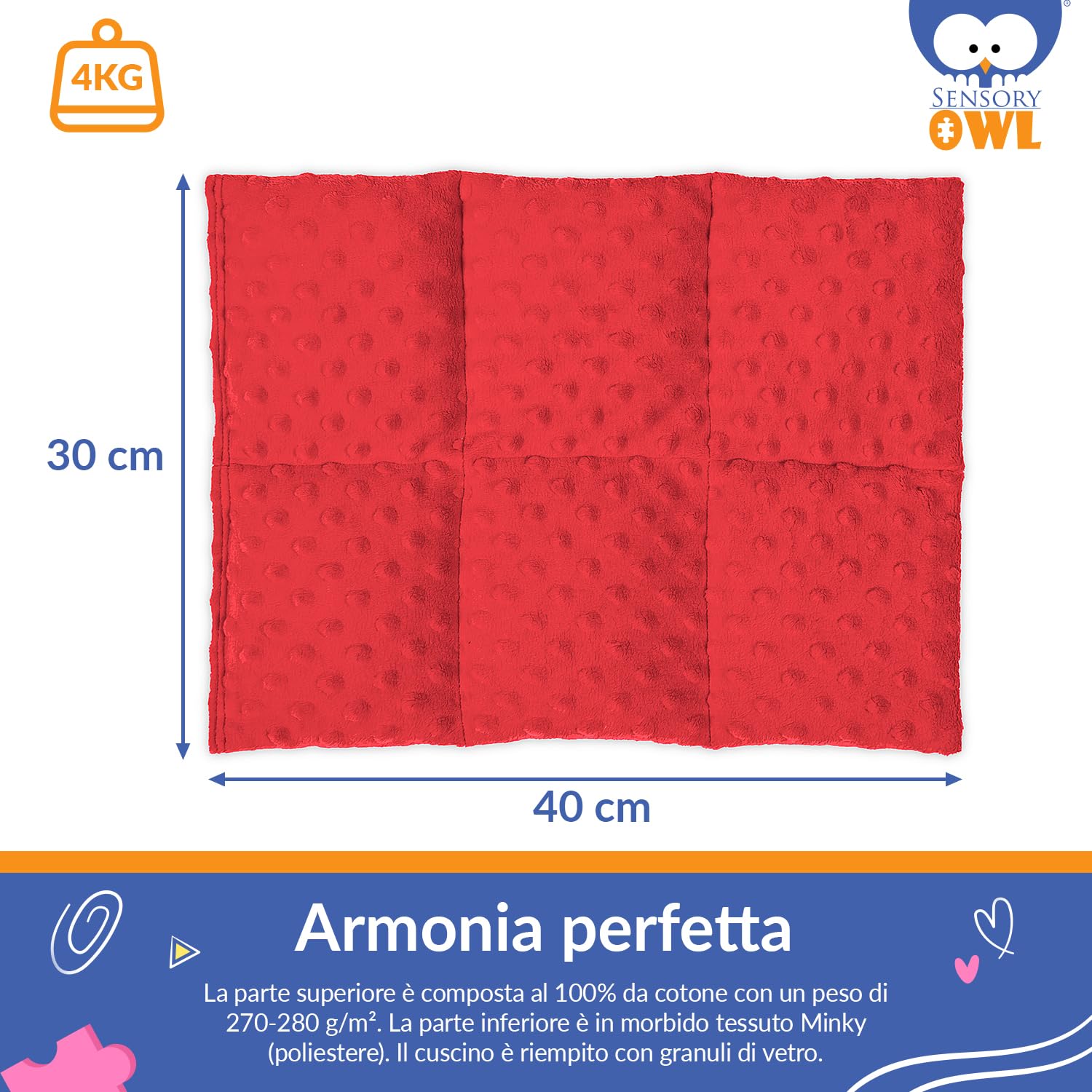 Cuscino Ponderato Per Ginocchia Cuscino Con Peso Sensoriale Terapeutico In Cotone Sollievo Dallo Stress 30 x 40 cm 4 kg Rosso