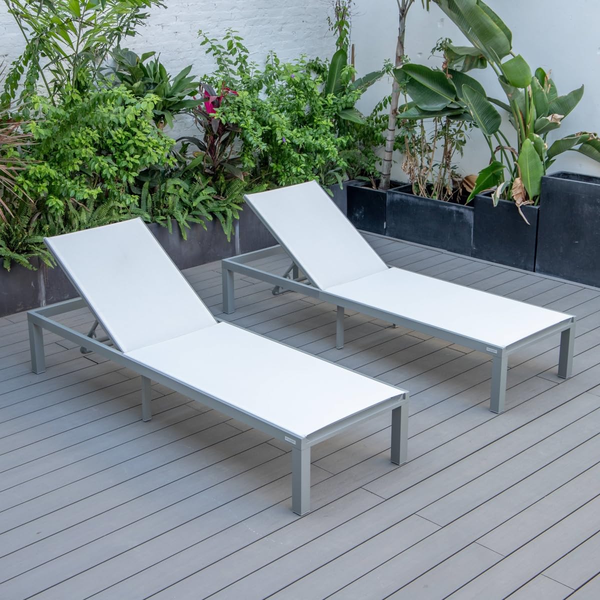13.2 x 25 x 78.5 in. Marlin Patio Chaise Lounge Chair with Grey Aluminum Frame White - Set of 2