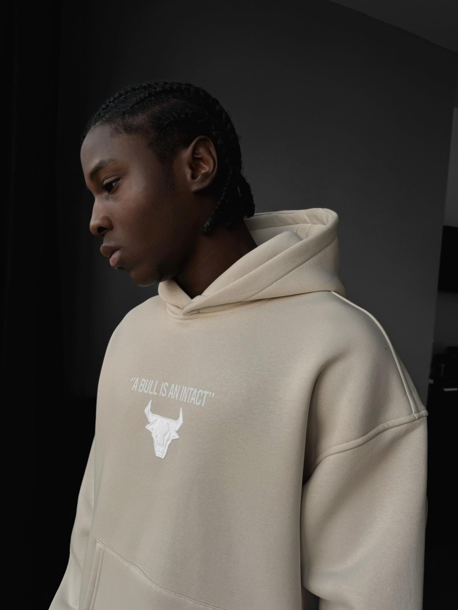Felpa con cappuccio oversize Bull – Sabbia sbiancata