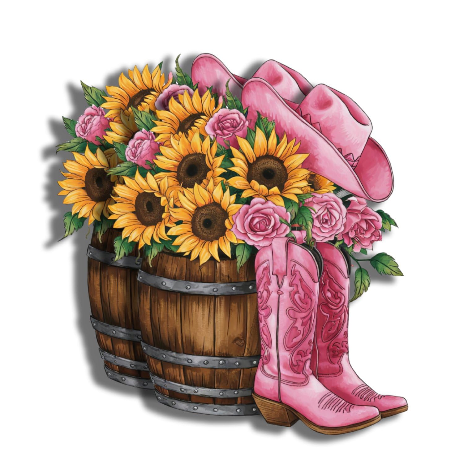 Pink Cowgirl Boots with Sunflowers Stickers - Cowgirl Roper Rancher Stickers - 5" On Longest Side - 2 Pack - High Adhesive Tack - Bumper Stickers for