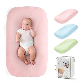 Freejoy Baby Lounger for Newborn, Portable Baby Nest, Soft Cotton Breathable Washable Infant Lounger for Home and Travel Pink