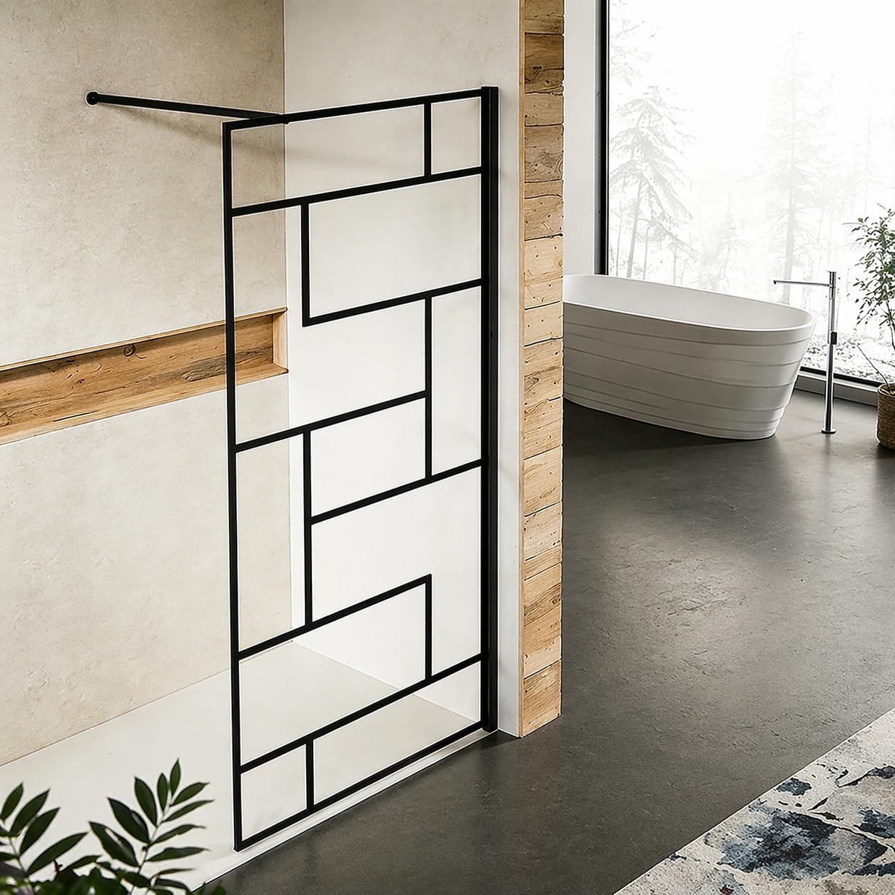 Paroi de douche 80x200 cm verre 8 mm anticalcaire noir mat