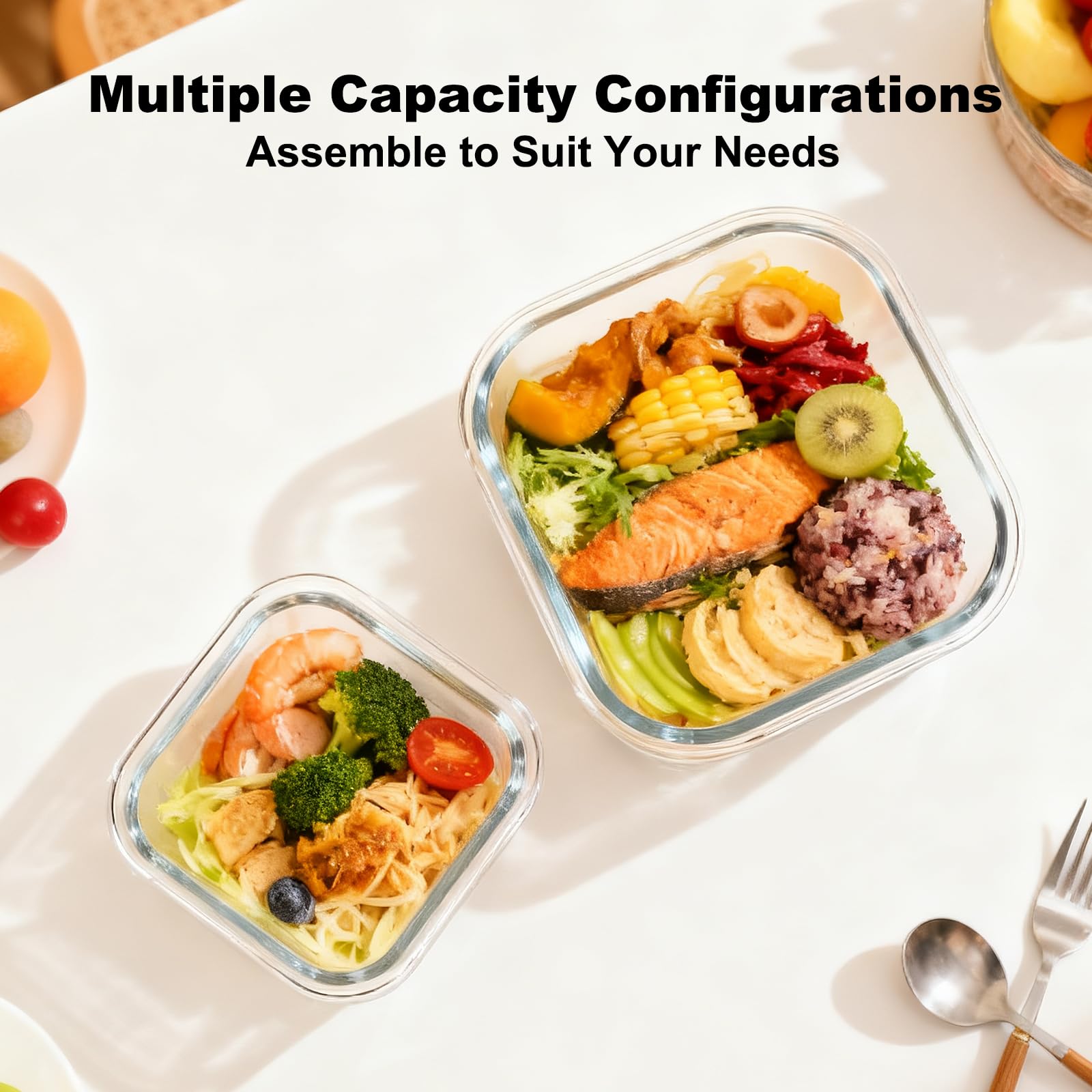 Set 24 Contenitori Vetro per Alimenti (12 contenitori 12 coperchi)- Meal Prep Contenitoris con Coperchio - Contenitori per Frigorifero