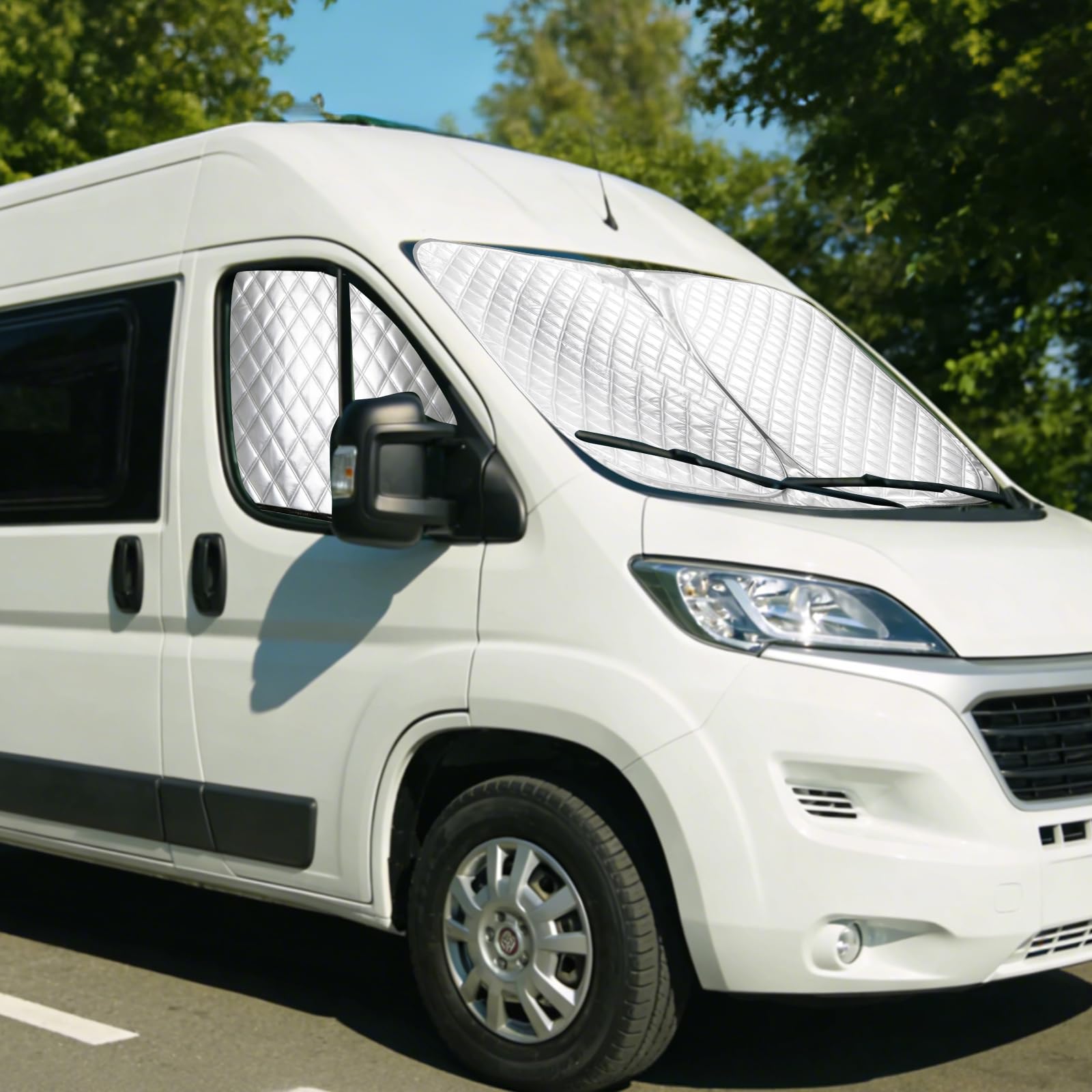 Interne Thermo Windschutzscheibenabdeckungen für FIAT Ducato X250/290 für Peugeot Boxer 2006–2022, 3-teiliges wasserdichtes UV-beständiges Rollo-Set, Faltbare Frontscheibenabdeckung