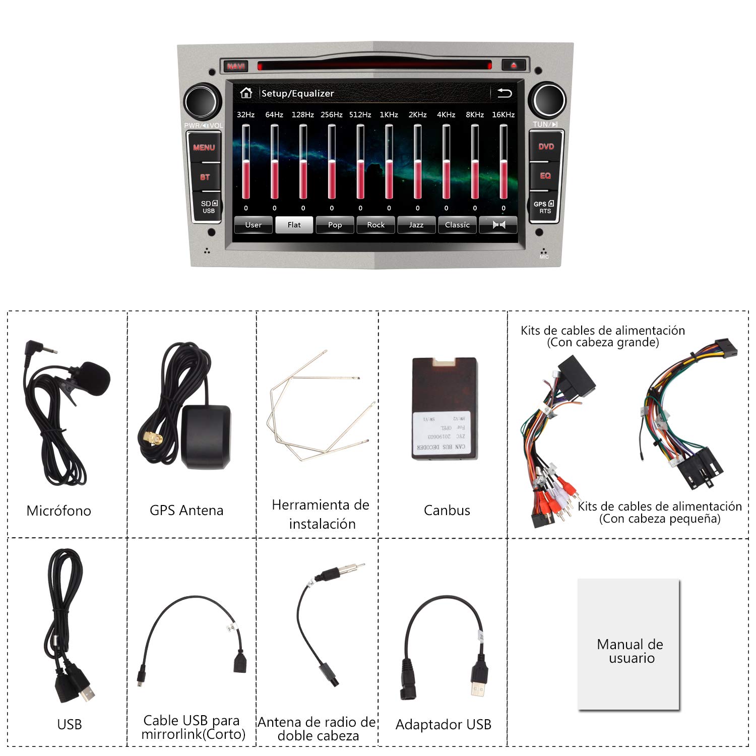 AWESAFE Radio Coche 7 Pulgadas con Pantalla Táctil 2 DIN para Opel, Autoradio con Bluetooth/GPS/FM/RDS/CD DVD/USB/SD, Apoyo Mandos Volante, Mirrorlink y Aparcamiento (Gris)