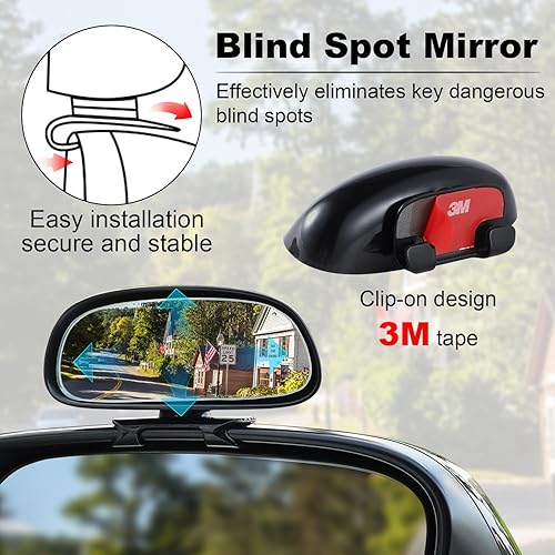 Vista 14 de Livtee Espejo rectangular enmarcado para punto ciego, vidrio HD y carcasa ABS, espejo retrovisor convexo gran angular con palo ajustable para coche