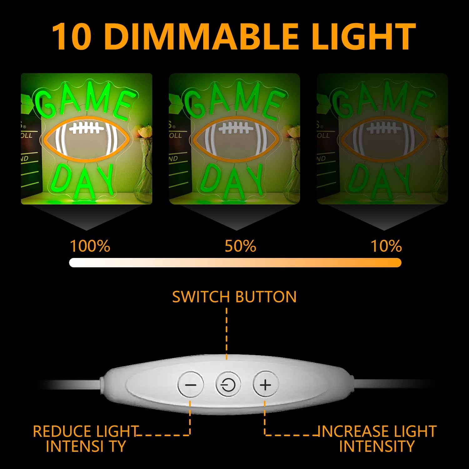 Game Day Neon Sign for Wall Decor Football Neon Led Sign Game Day Decorations Rugby Neon Light Up Sign for Bedroom Man Cave Bar Club Sports Studio Themed Birthday Party College Dorm Decoration - Image 4