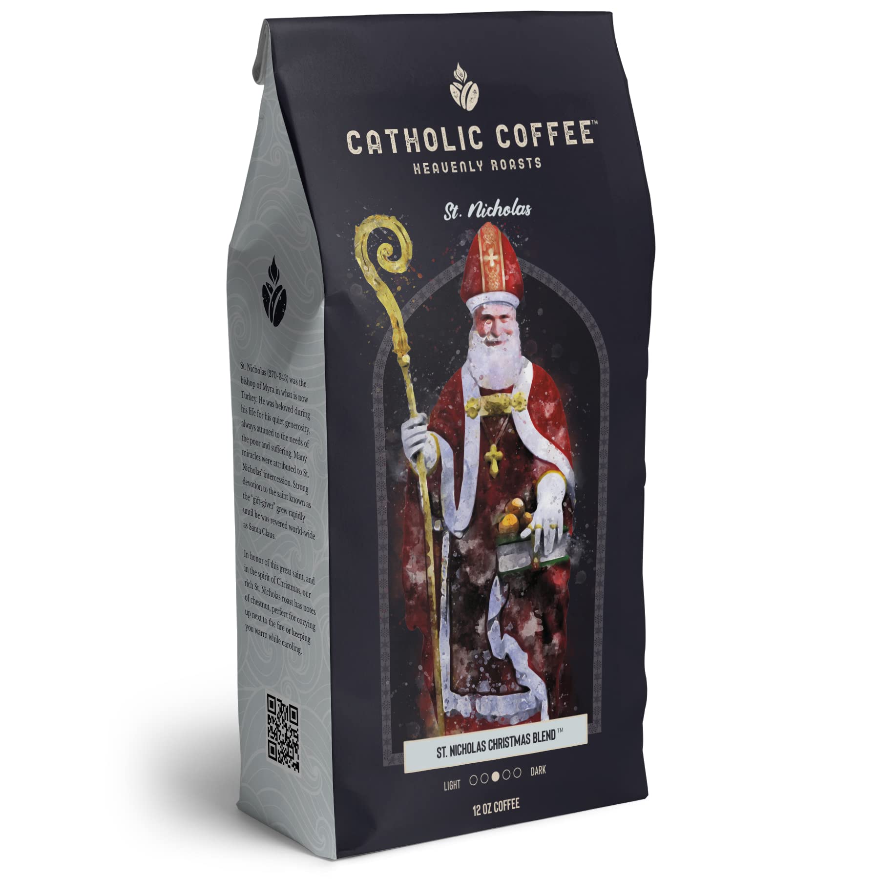 Catholic Coffee St. Nicholas Christmas Blend | Medium Roast Whole Bean Coffee – Roasted Chestnut & Dark Chocolate Notes | 12oz Bag – Festive Catholic Gift for the Holiday Season
