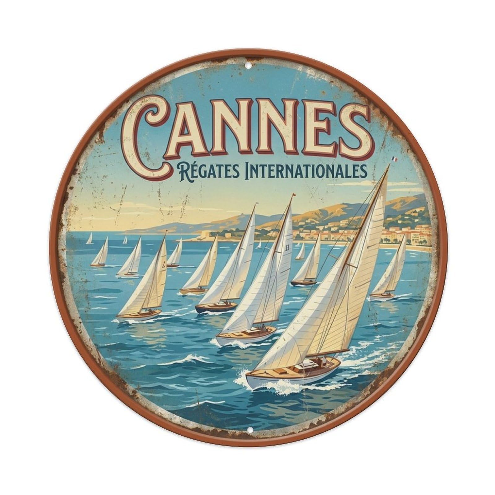 Retro Cannes Sailing Regatta Coastal Travel Metal Tin Sign