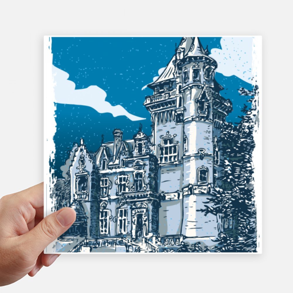 Autocollant château des chevaliers médiévaux graphisme multicolore carré 20 cm