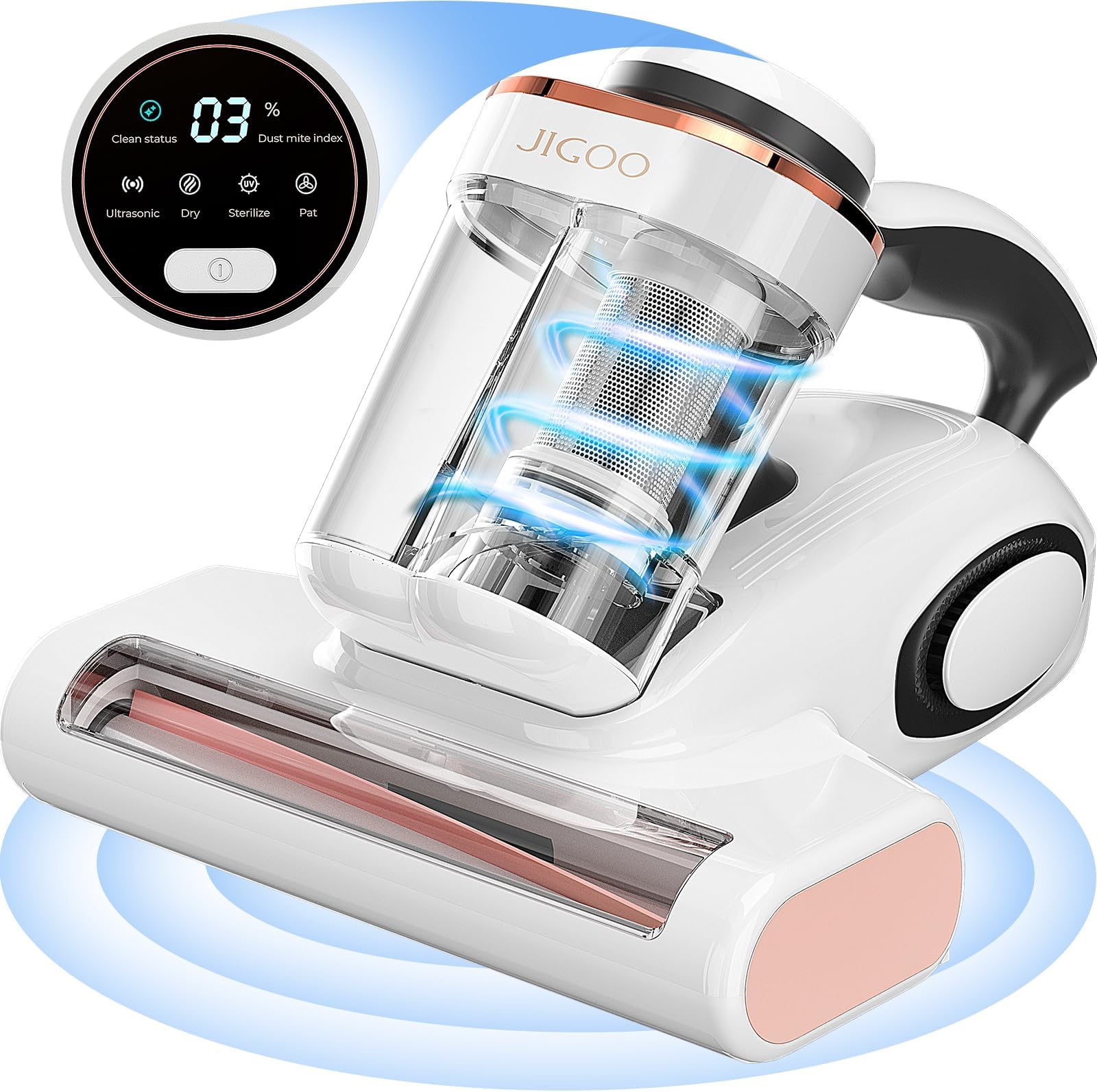 J300 Mite Vacuum Cleaner with Dust Mite Sensor and UV Light, 500 W Mite Vacuum Cleaner with Intelligent LED Display, for Allergy Sufferers, Removes 99.9% Allergens, for Mattresses, Beds and