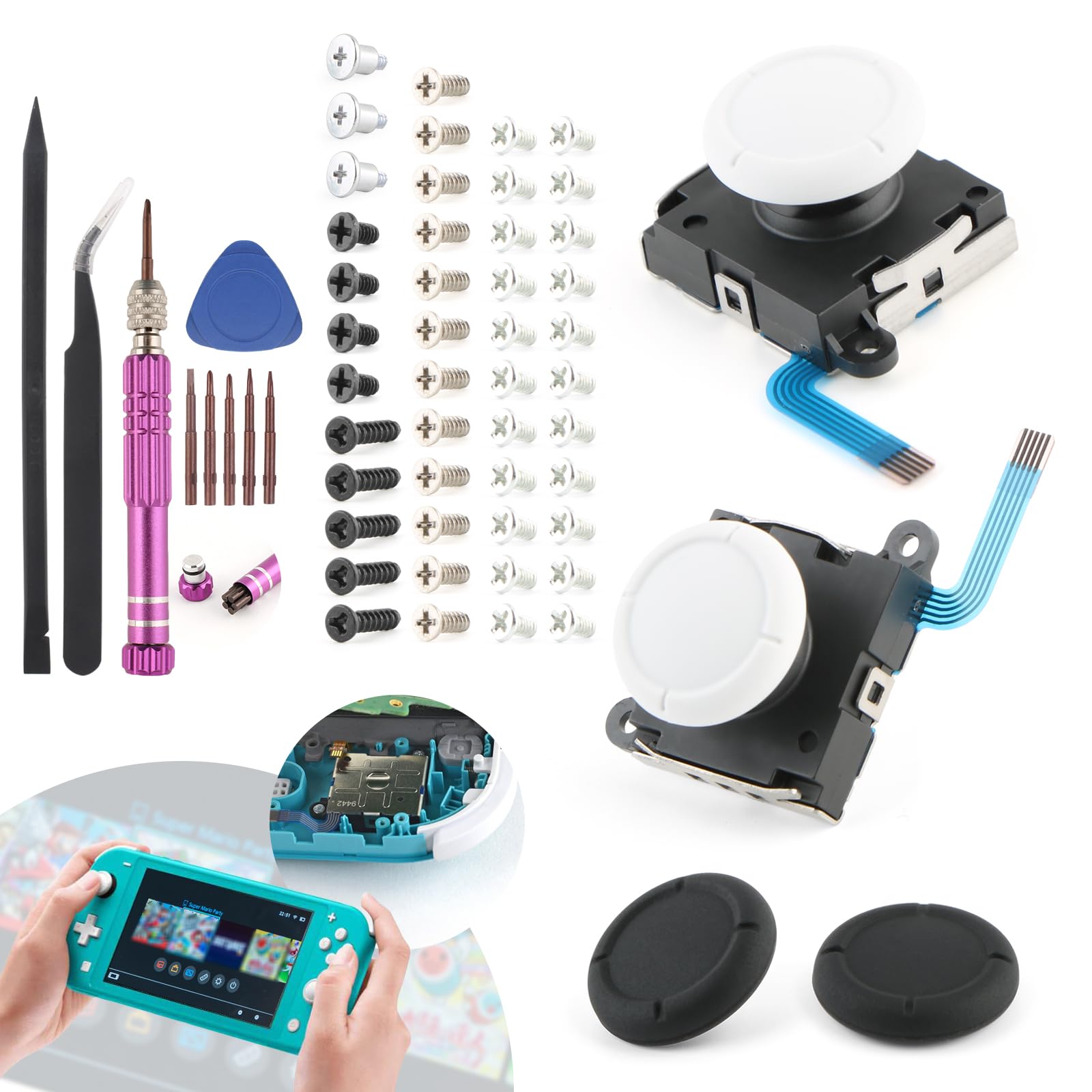 Photo 1 of 2 Pack Joystick for Nintendo Switch Lite 3D Analog Joysticks Controller Thumbstick Switch Lite Stick Repair Kit Replacement(with Screws)