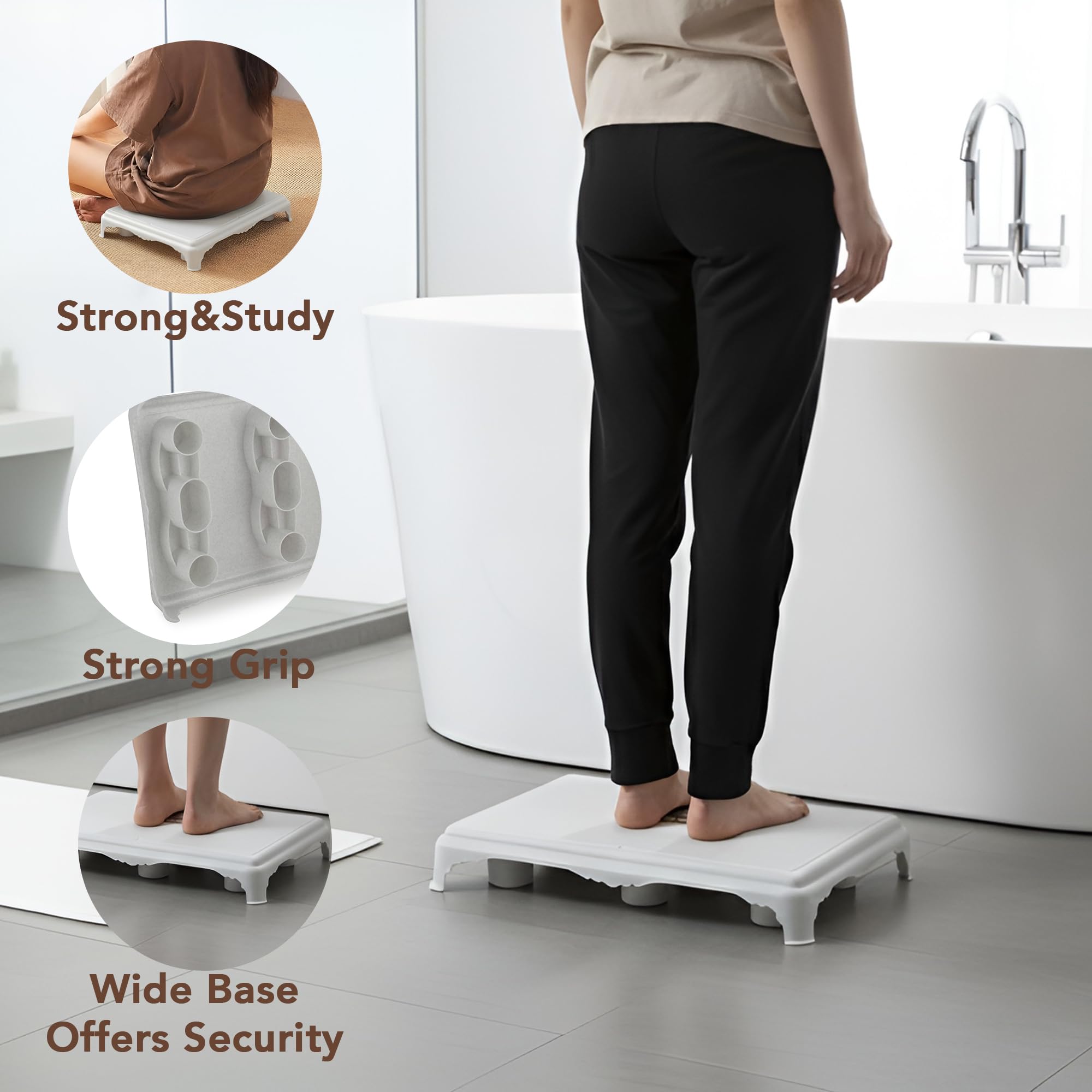 Nayasa Asan Patla Heavy Duty Plastic Stool | Multipurpose Bathroom & Kitchen Patla | Lightweight Anti-Skid Utility Stool with Wide Stable Base for Sitting, Bathing & Home Use | No.105, White 2