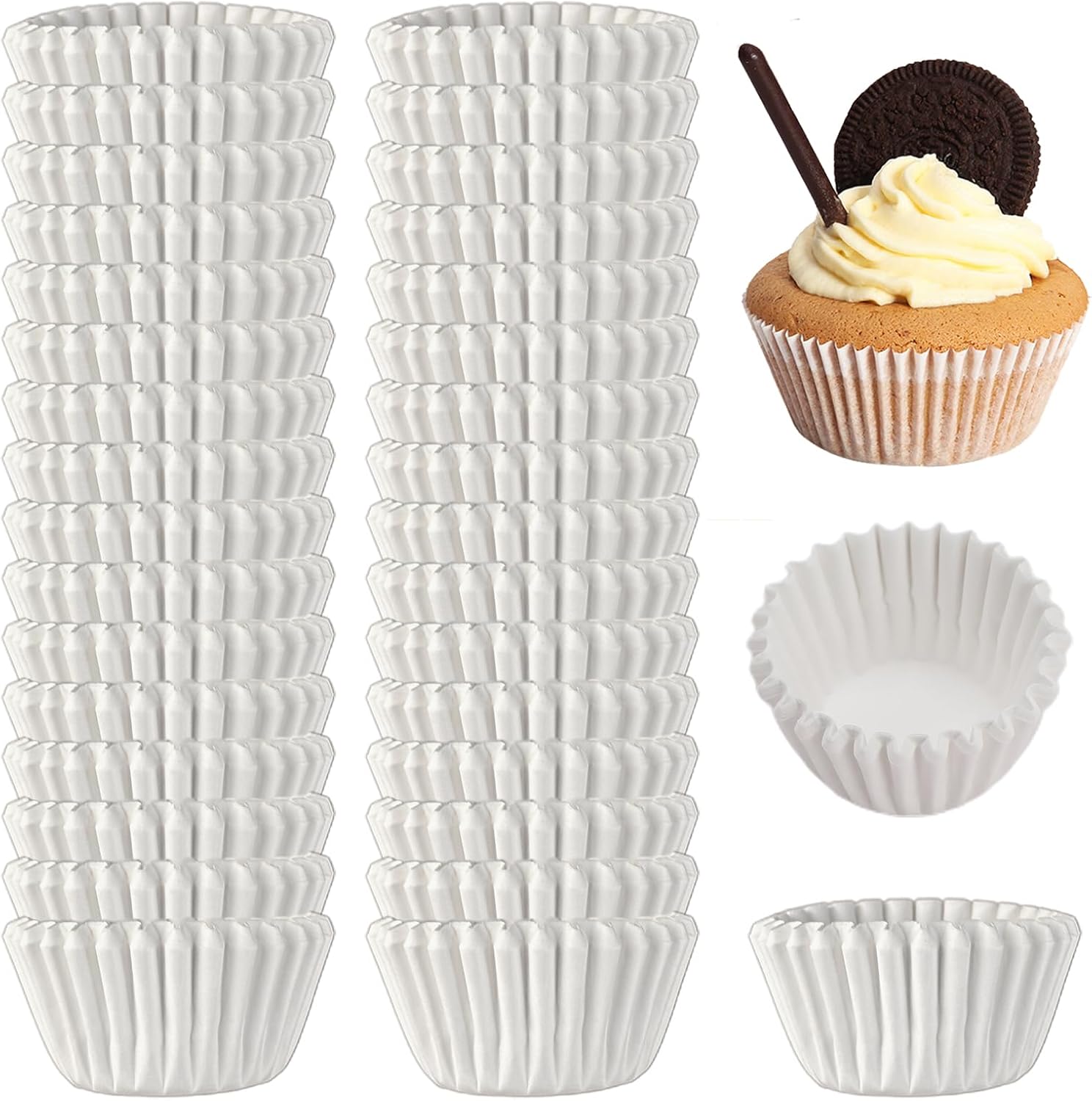 1000Pcs Mini Cupcake Cases, 60mm Small White Paper Baking Cups