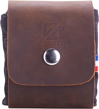 Waxed Canvas Foraging Pouch for Hiking, Collapsible Leather Belt Pouch Waist Bag with Drawstring & Buckle, Multi-Purpose Storage Bag for Outdoors Camping, Easy Looping Around Belts - Black
